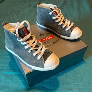 Prada kids sneakers suede velour denim